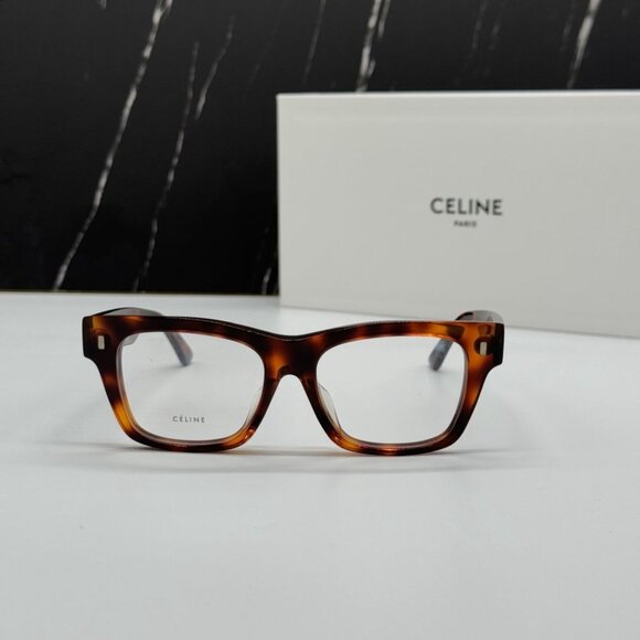 NEW CELINE CL50011F 054 BROWN HAVANA SQUARE WOMEN CELINE EYEGLASSES - Picture 1 of 10